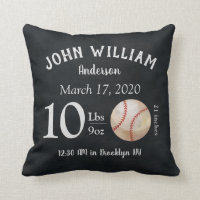 Cute Baseball Sports Ball Baby Birth Stats Nursery Throw Pillow