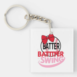 Cute Baseball-Themed "Batter Batter Swing" Design Keychain