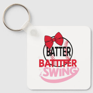 Cute Baseball-Themed "Batter Batter Swing" Design Keychain