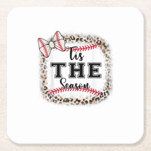 Cute Baseball Tis The Season Mom Sister Toddler Gi Square Paper Coaster