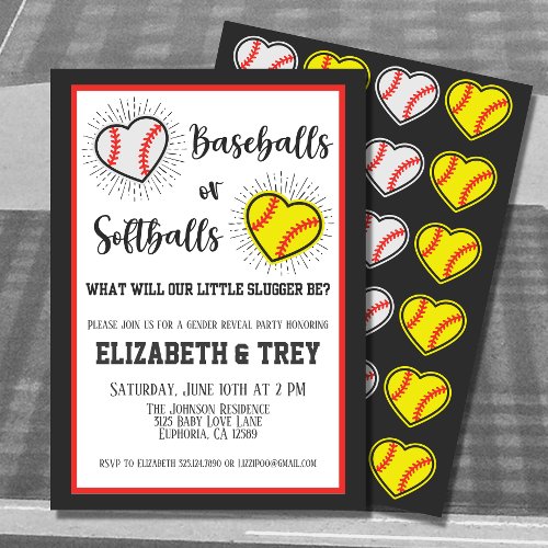 Cute Baseballs or Softballs Gender Reveal  Invitation