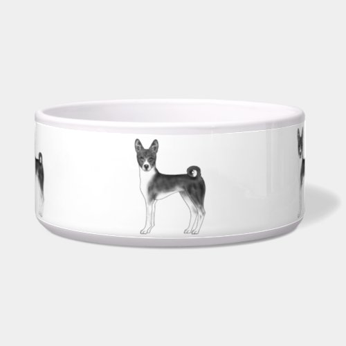 Cute Basenji Dog Illustration In Black And White Bowl