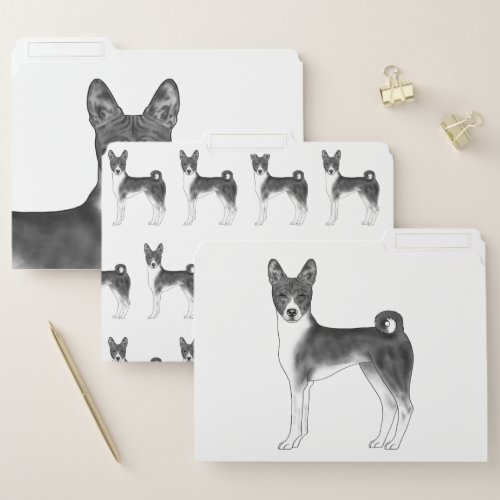 Cute Basenji Dog Illustration In Black And White File Folder