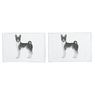 Cute Basenji Dog Illustration In Black And White Pillow Case