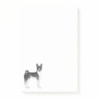Cute Basenji Dog Illustration In Black And White Post-it Notes