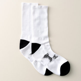 Cute Basenji Dog Illustration In Black And White Socks