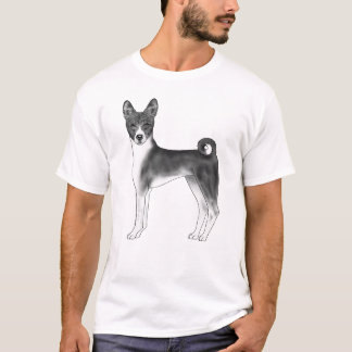 Cute Basenji Dog Illustration In Black And White T-Shirt