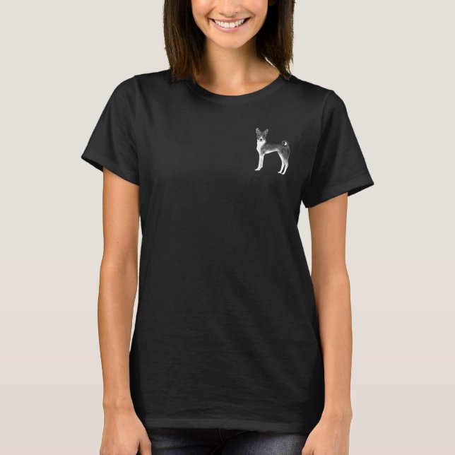 Cute Basenji Dog Illustration In Black And White T-Shirt (Front)
