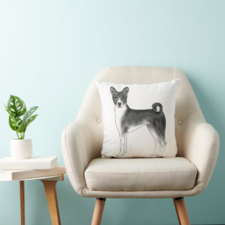 Cute Basenji Dog Illustration In Black And White Throw Pillow