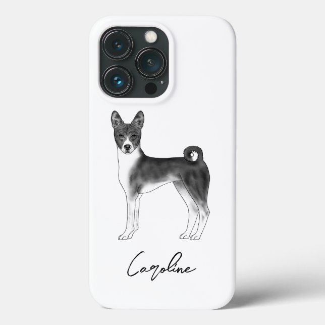 Cute Basenji Dog In Black And White & Custom Name Case-Mate iPhone Case (Back)