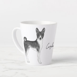 Cute Basenji Dog In Black And White &amp; Custom Name Latte Mug