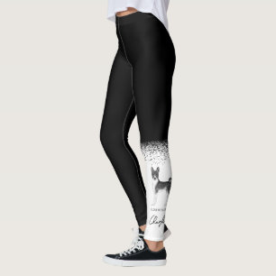 Cute Basenji Dog In Black And White & Custom Text Leggings