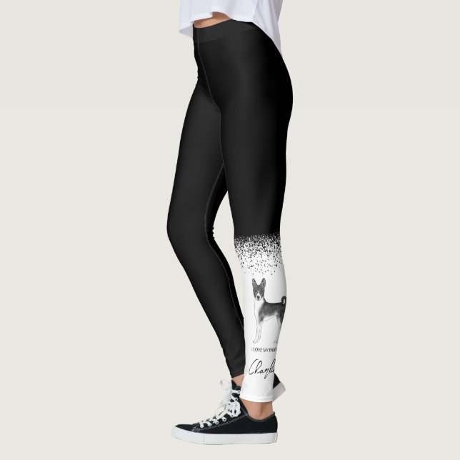 Cute Basenji Dog In Black And White & Custom Text Leggings (Left)