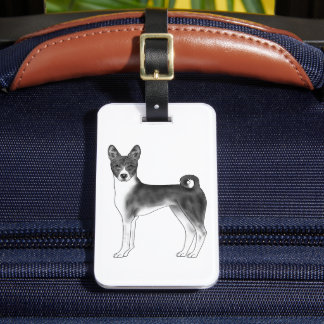 Cute Basenji Dog In Black And White &amp; Custom Text Luggage Tag