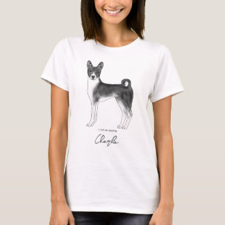 Cute Basenji Dog In Black And White &amp; Custom Text T-Shirt