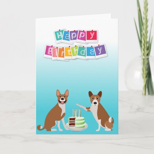 Cute Basenji Hound Dog Animal with Cake Card