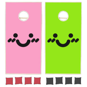 Cute Bashful Face Light Pink & Green Cornhole Set