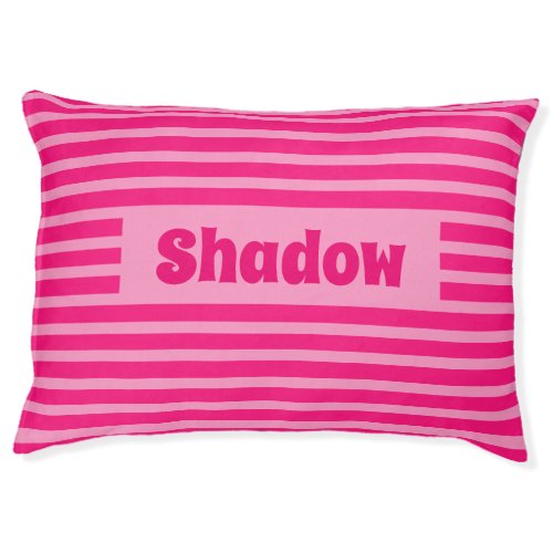 Cute Basic Stripes Hot Pink Custom Name Pet Bed