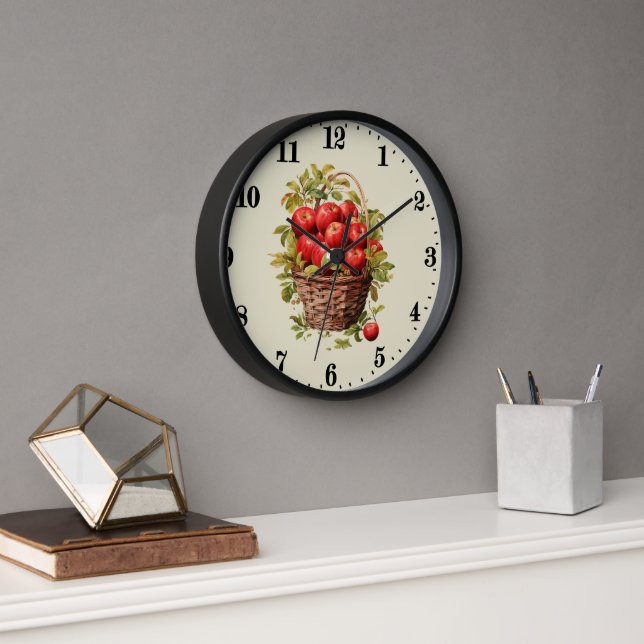 Cute basket apples kitchen clock (Office)