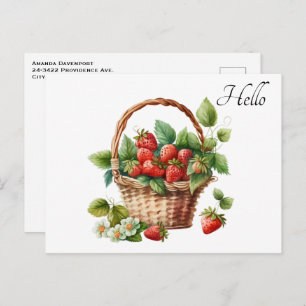 Cute Basket Full of Strawberries Hello Postcard