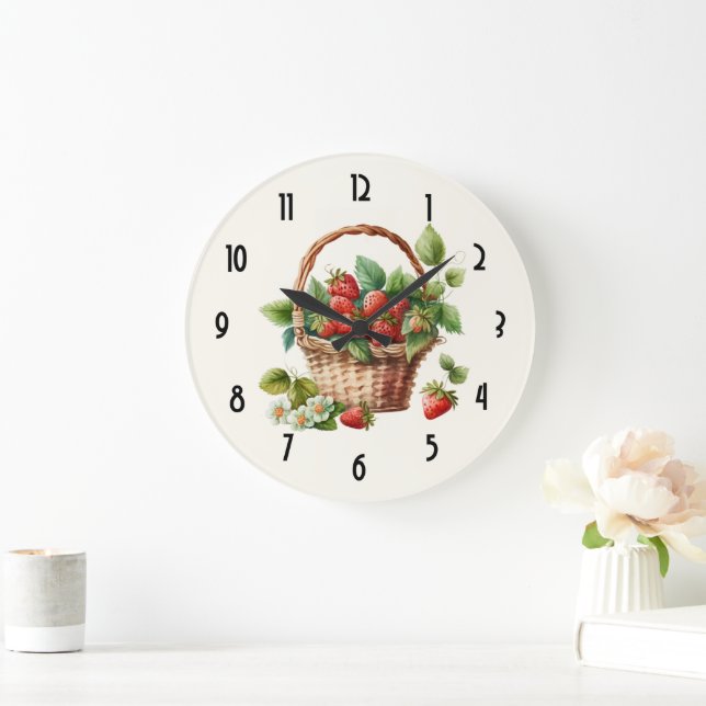 Cute Basket Full of Strawberries Large Clock (Home)