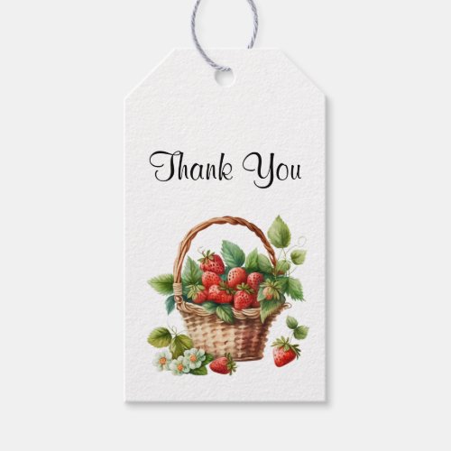 Cute Basket Full of Strawberries Thank You Gift Tags