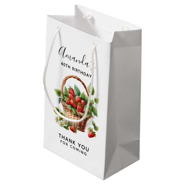 Cute Basket Full of Strawberries Thank You Small Gift Bag (Back Angled)