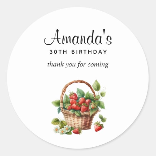 Cute Basket of Strawberries Birthday Thank You Classic Round Sticker
