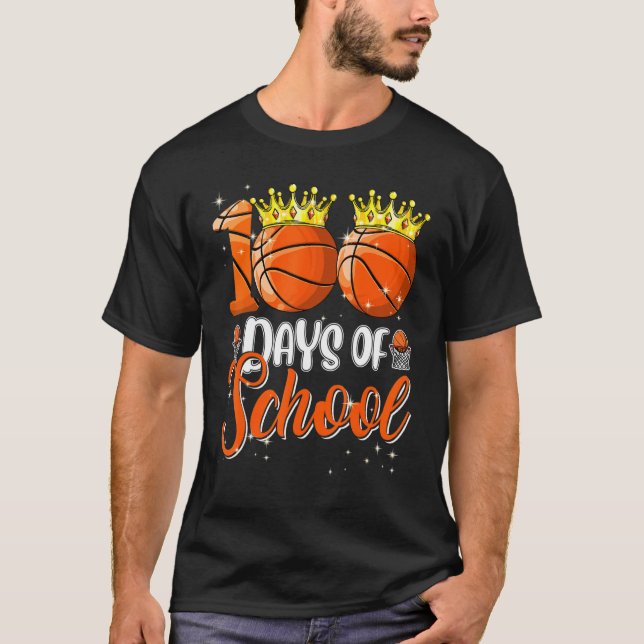Cute Basketball 100 Days Of School Teacher Happy 1 T-Shirt (Front)