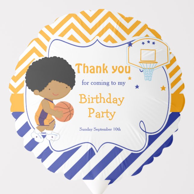 Cute Basketball African America Boy Birthday Party Balloon (Front)