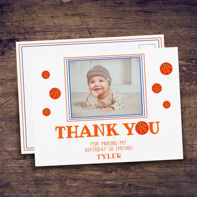 Cute Basketball Birthday Thank you Photo Card | Zazzle