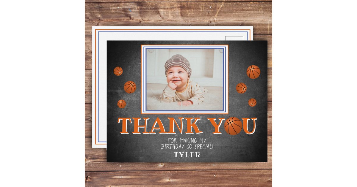 Cute Basketball Birthday Thank you Photo Card | Zazzle