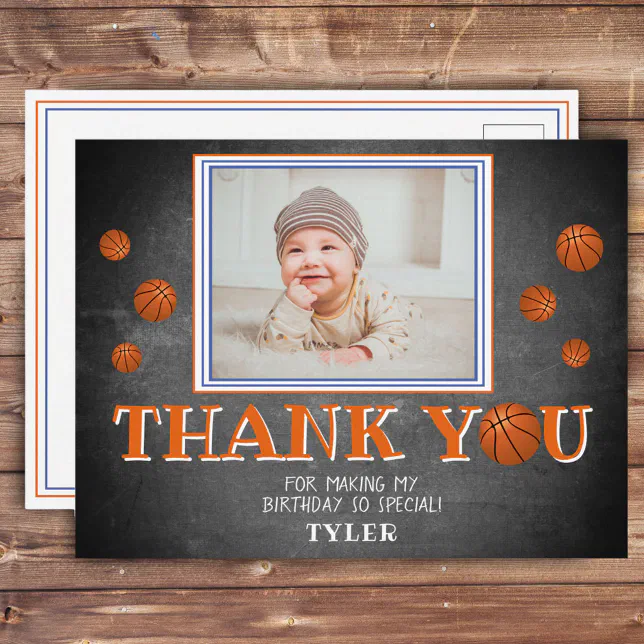 Cute Basketball Birthday Thank you Photo Card | Zazzle