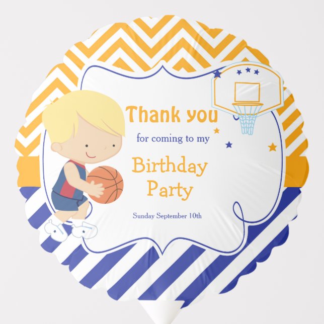 Cute Basketball Blonde Boy Birthday Party Balloon (Front)