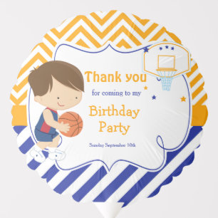 Cute Basketball Brunette Boy Birthday Party Balloon