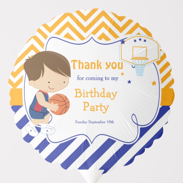 Cute Basketball Brunette Boy Birthday Party Balloon (Front)