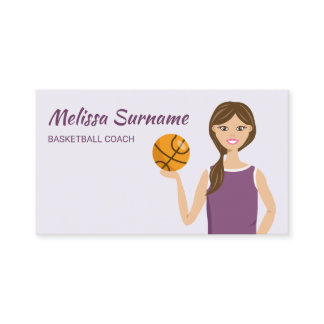 Cute Basketball Coach Girl Illustration Purple Business Card