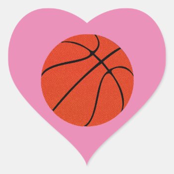 Cute Basketball Custom Background Color Sports Heart Sticker by SoccerMomsDepot at Zazzle