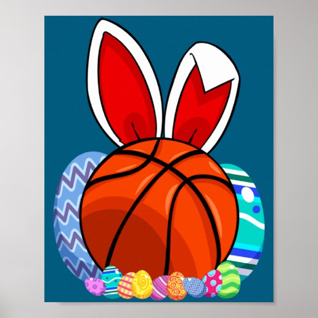 Cute Basketball Easter Egg Bunny Poster (Front)