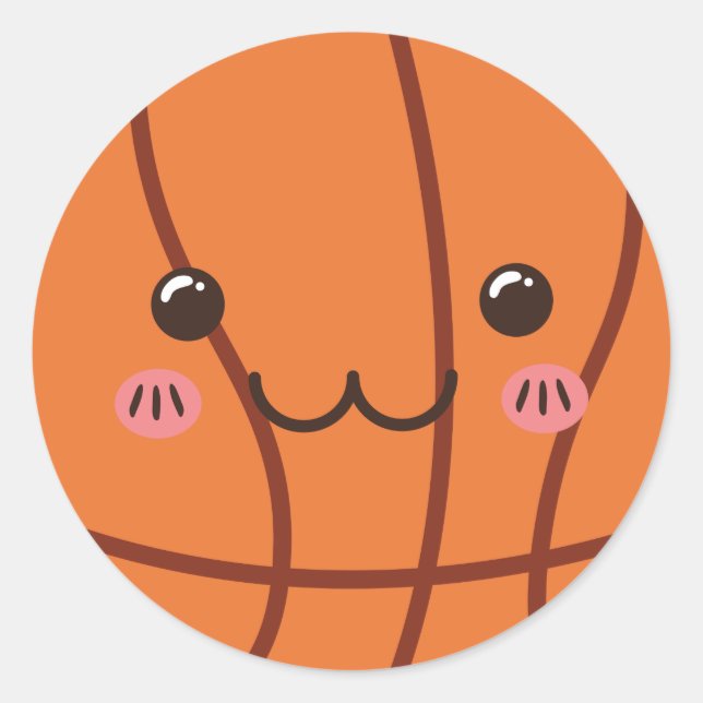 Cute Basketball Kawaii Ball Emoji Funny Kids Party Classic Round Sticker (Front)