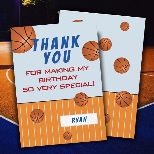 Cute Basketball Kids Birthday Thank You Card