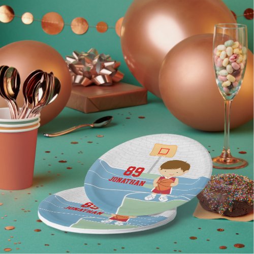 Cute basketball player red basketball jersey paper plates