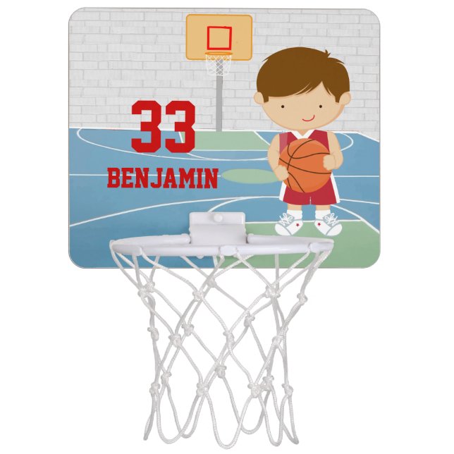Cute Basketball Player Red | White Mini Basketball Hoop (Front)