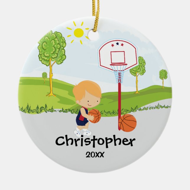 Cute Basketball Player Sport Christmas Ornament (Front)