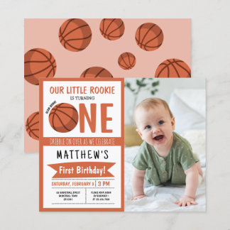 Cute Basketball Ribbon Budget Photo 1st Birthday