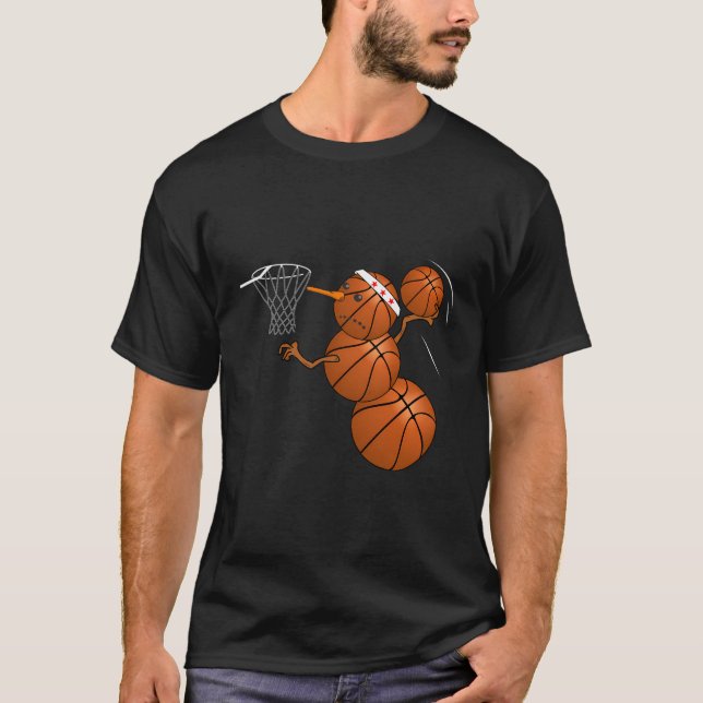 Cute Basketball Snowman Gift Idea For Boys And Gir T-Shirt (Front)