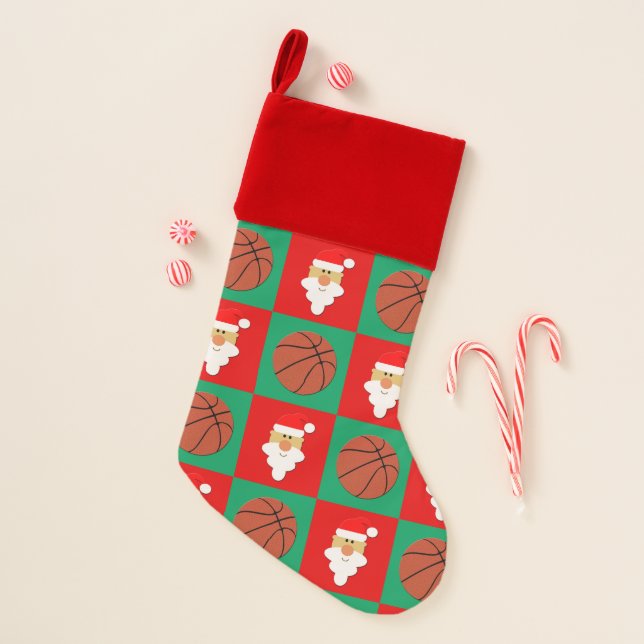 Cute Basketballs & Santa Clause Basketball Player Christmas Stocking (Front)