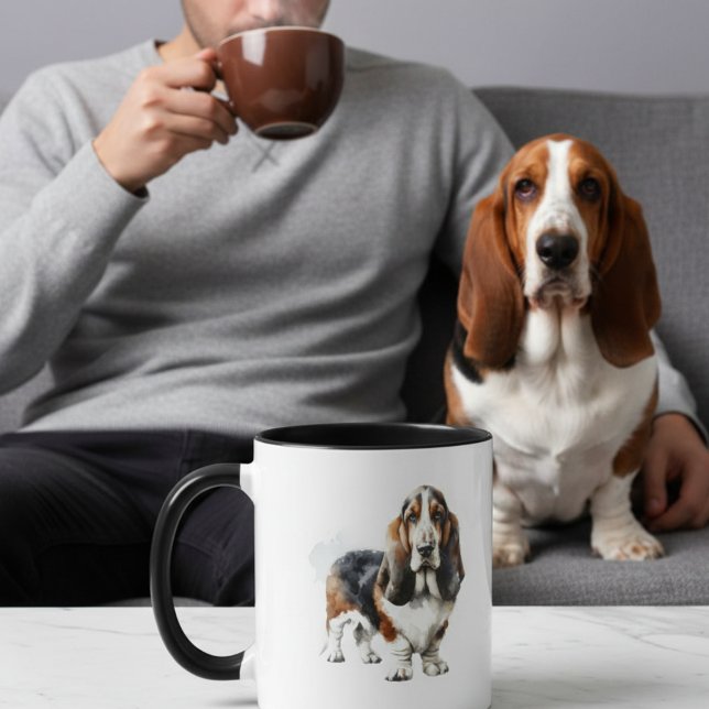 Cute Basset Hound Art Personalized Mug (Creator Uploaded)
