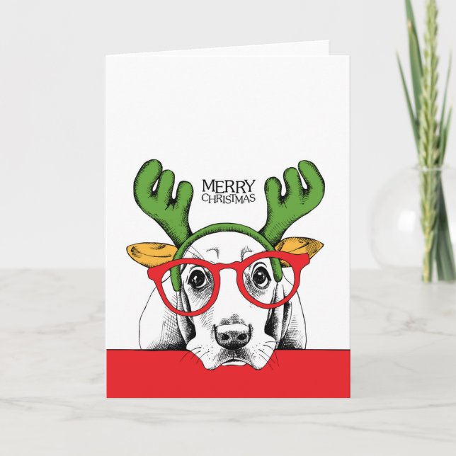 Cute Basset Hound Christmas Card (Front)