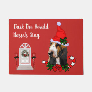 Cute Basset Hound Christmas Doormat